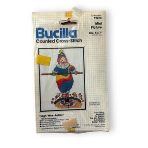 Bucilla Counted Cross Stitch Kit High Wire Antics No 49078 Vintage Clown 80s New